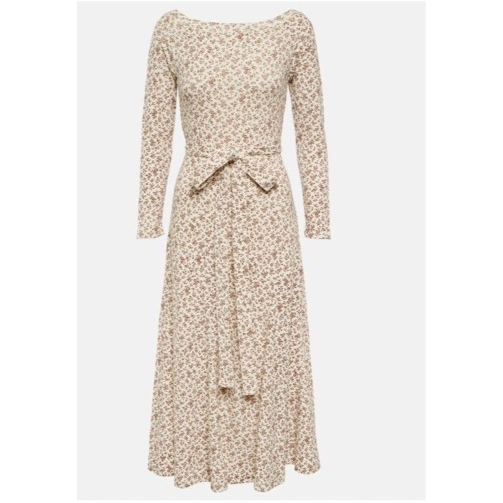 Polo Ralph Lauren Ditsy Floral jacquard belted midi Dress Size L cottage-core